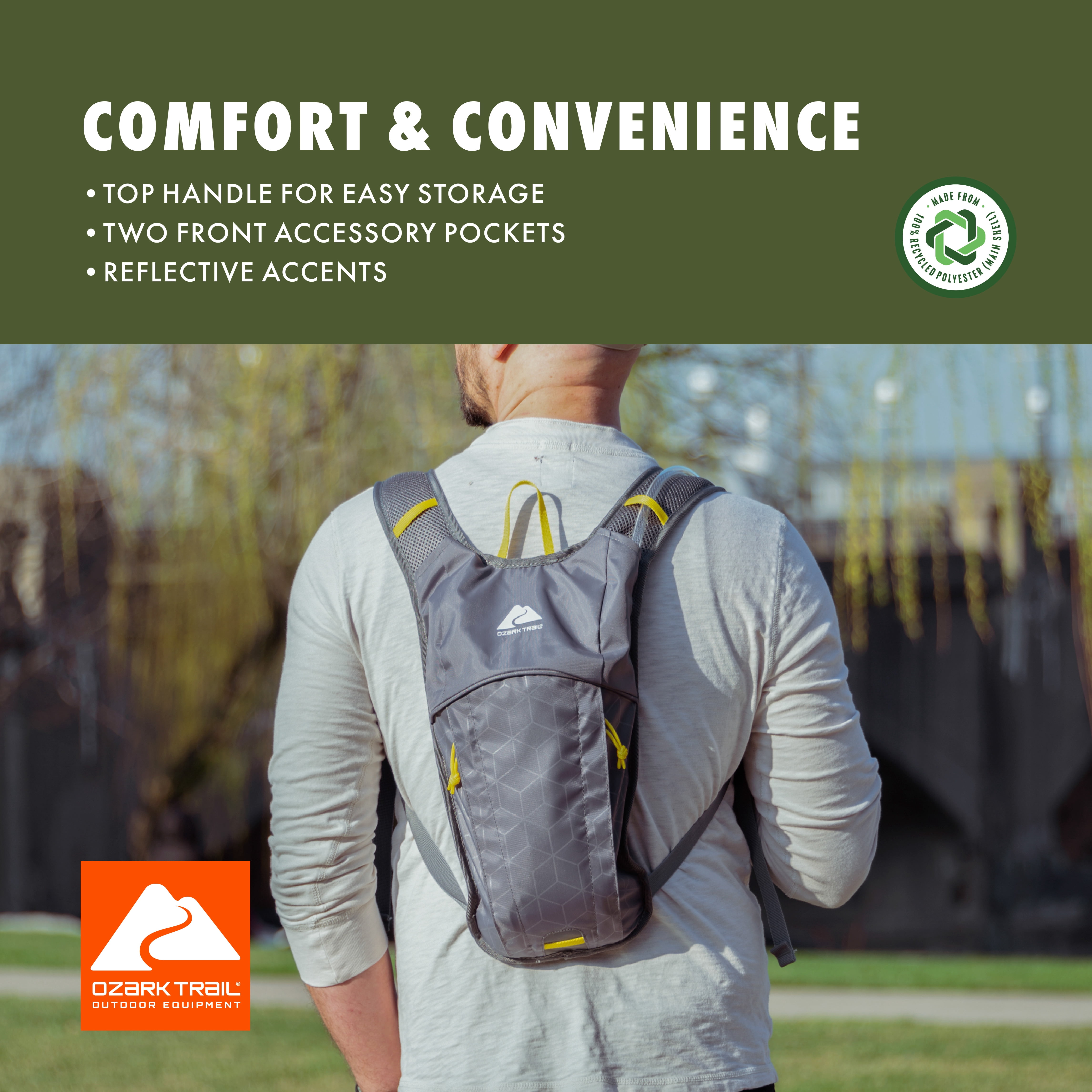 Ozark Trail 2L Hydration Pack with Reflective Accent, Gray