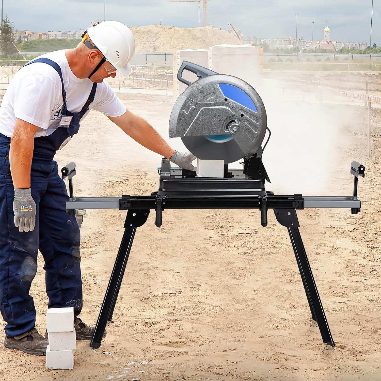Lumiparty Professional Universal Miter Saw Stand, 440lbs Support, 76-4/5'' Max Sliding Rails & Tool-Free Adjustments, Portable & Lightweight for Job Sites, Black