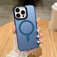 thumbnail image 1 of Matte plating camera frame magnetic charging phone case for iPhone 16 15 14 13 12 11 Pro Max magsafe shockproof hard back cover Blue For iPhone 16 Pro, 1 of 6