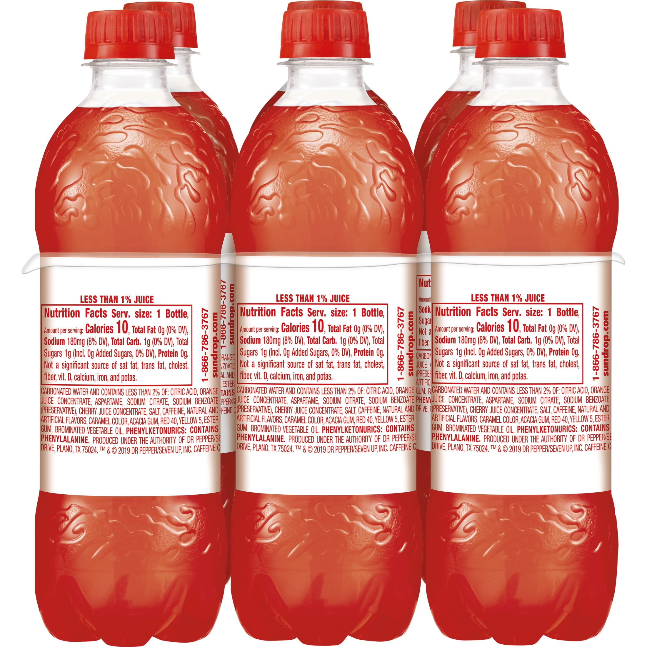 (4 pack) Diet Sun Drop Cherry Lemon Soda Pop, 0.5 L, 6 Pack Bottles