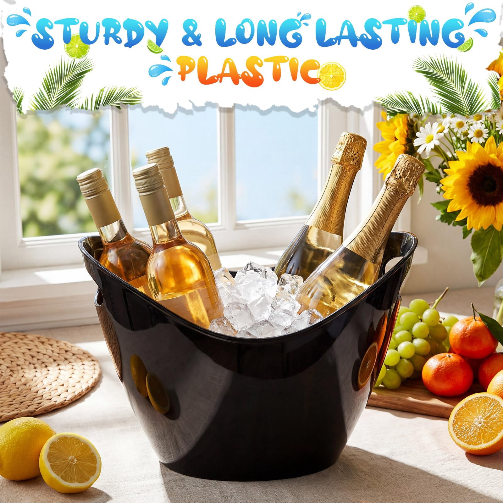 24 Pcs Oval Storage Tub with Handles 4 L Plastic Ice Bucket, Wine, Beer, Champagne Drink Cooler for Parties, Beverage Storage Basket Wine Buckets for Indoor Outdoor Cocktail Bars(Gold)