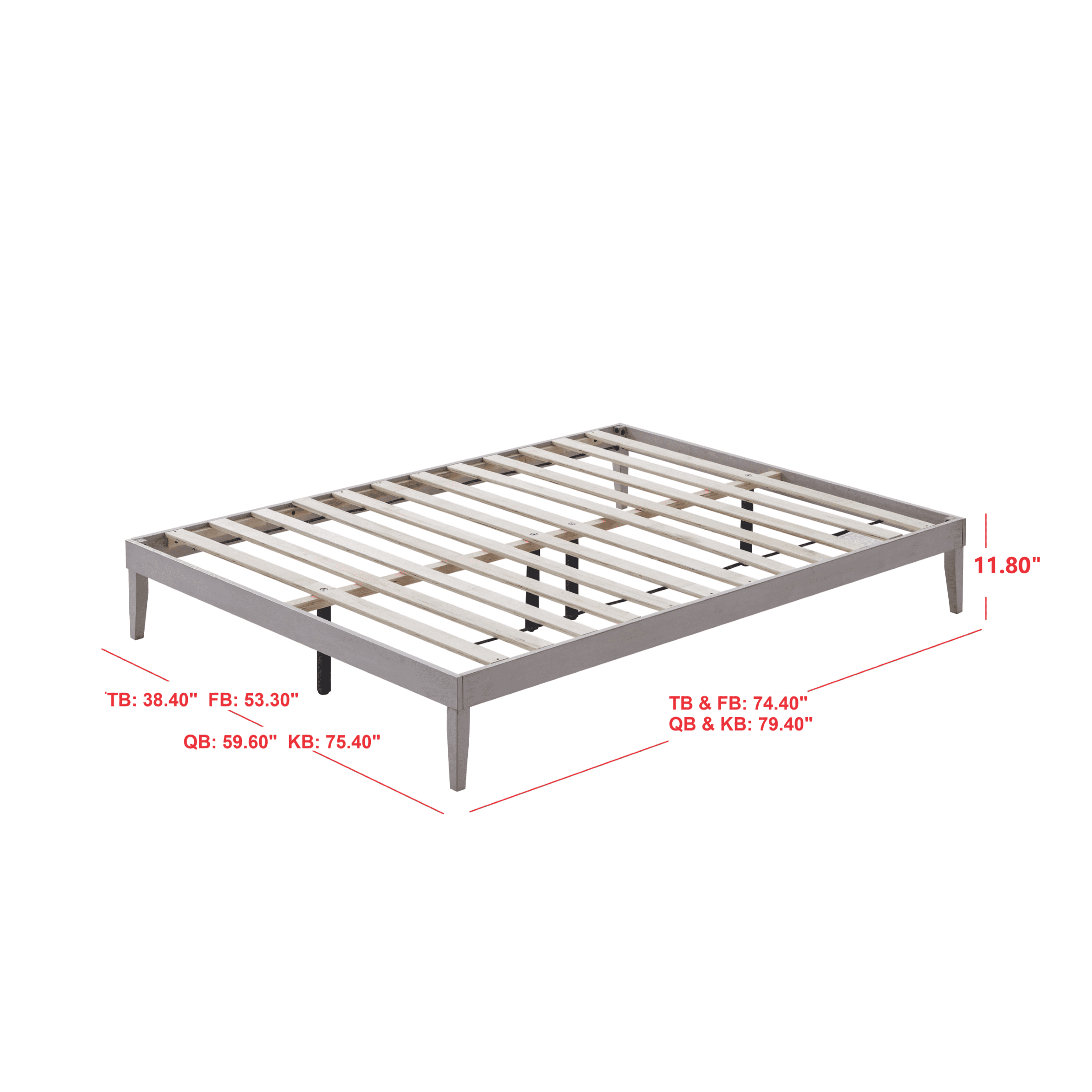 Home Design Zion Full Solid Wood Platform Bed Frame with Slatted Wood Kit and Center Support, Antique White, Easy Assembly