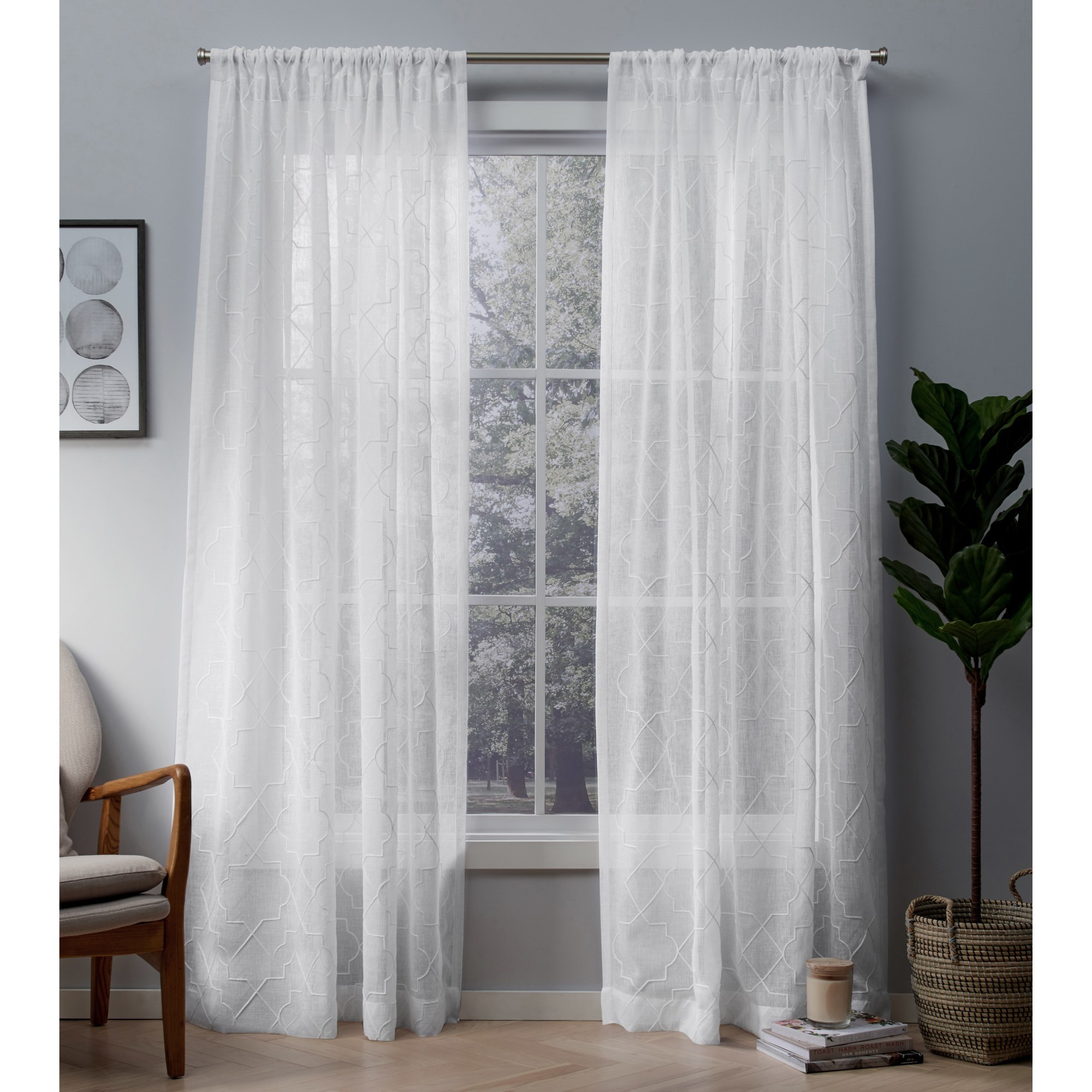 Tenda Pannello In Pizzo Floreale Alison No. 918 – Bianco, 58x32 Cm, Con Tasca Per Asta E Fondo Smerlato