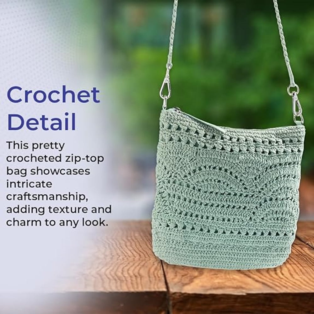 SAGEFINDS Crochet Crossbody Bag, Women's Shoulder Purse with Adustable Strap, 100% Cotton - Blue