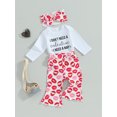 thumbnail image 3 of Bslissey Baby Girls 3Pcs Outfits Long Sleeve Letter Print Romper + Lips Print Flare Pants + Headband 3M 6M 12M 18M Infant Valentine’s Day Pants Set for Casual Daily, 3 of 8