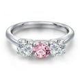 thumbnail image 3 of Gem Stone King 925 Sterling Silver Pink and White Lab Grown Diamond Engagement Ring for Women | 1.50 Cttw | Round 5MM | Gemstone April Birthstone | Size 8, 3 of 6