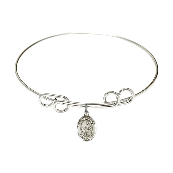 8 inch Round Double Loop Bangle Bracelet w/ St. Dymphna in Sterling Silver