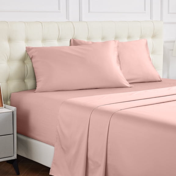 Warmstar 100% Cotton Twin Fitted Sheet Only, 600 Thread Count Sateen Soft Breathable Twin Size Fitted Bed Sheet Deep Pocket,Fits Mattress Up to 15",Pink