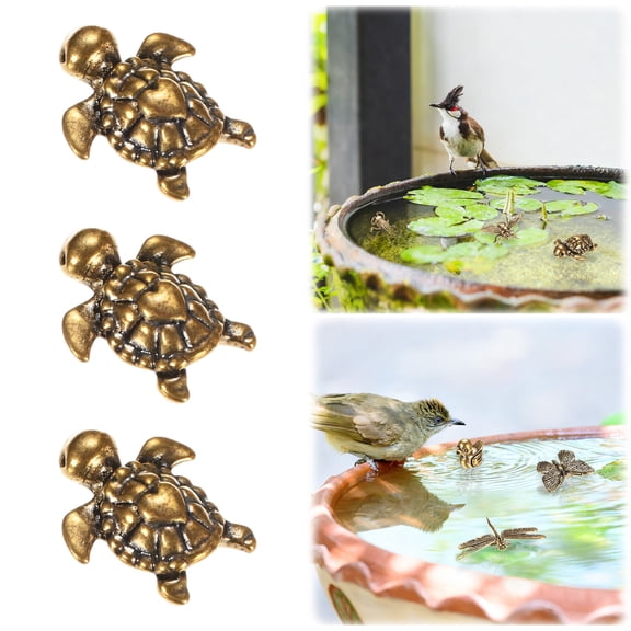 3-Pack Bird Bath Copper Disk, Mini Bird Bath Copper Ornaments for Outdoor Birdbaths/ Bowl Decor [Turtle]