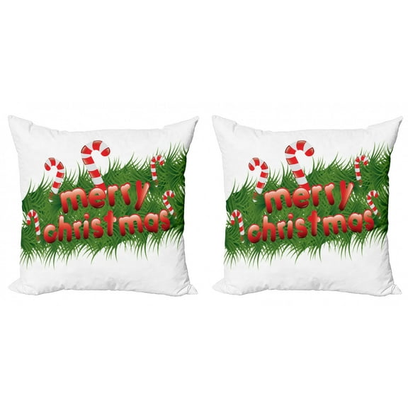 Ambesonne Christmas Throw Pillow Cover 2 Pack, Candy Canes Garland, 20", Emerald Red