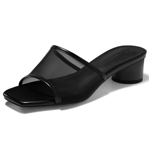 Women Mesh Slip-On Sandals — Square-Toe, Open-Toe, Block-Heel Slides