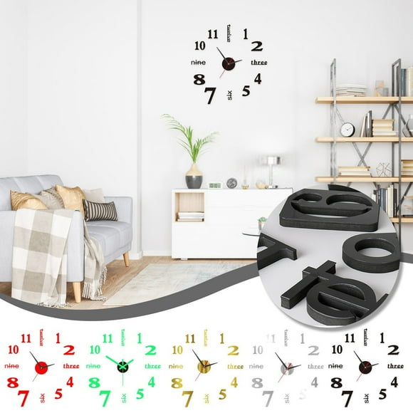 Fwttom Comfortable and Diy Wall Clock Without Punching, Personalized Living Room, Bedroom Clock, Silent Digital Clock, Decorative Wall Sticker Clock