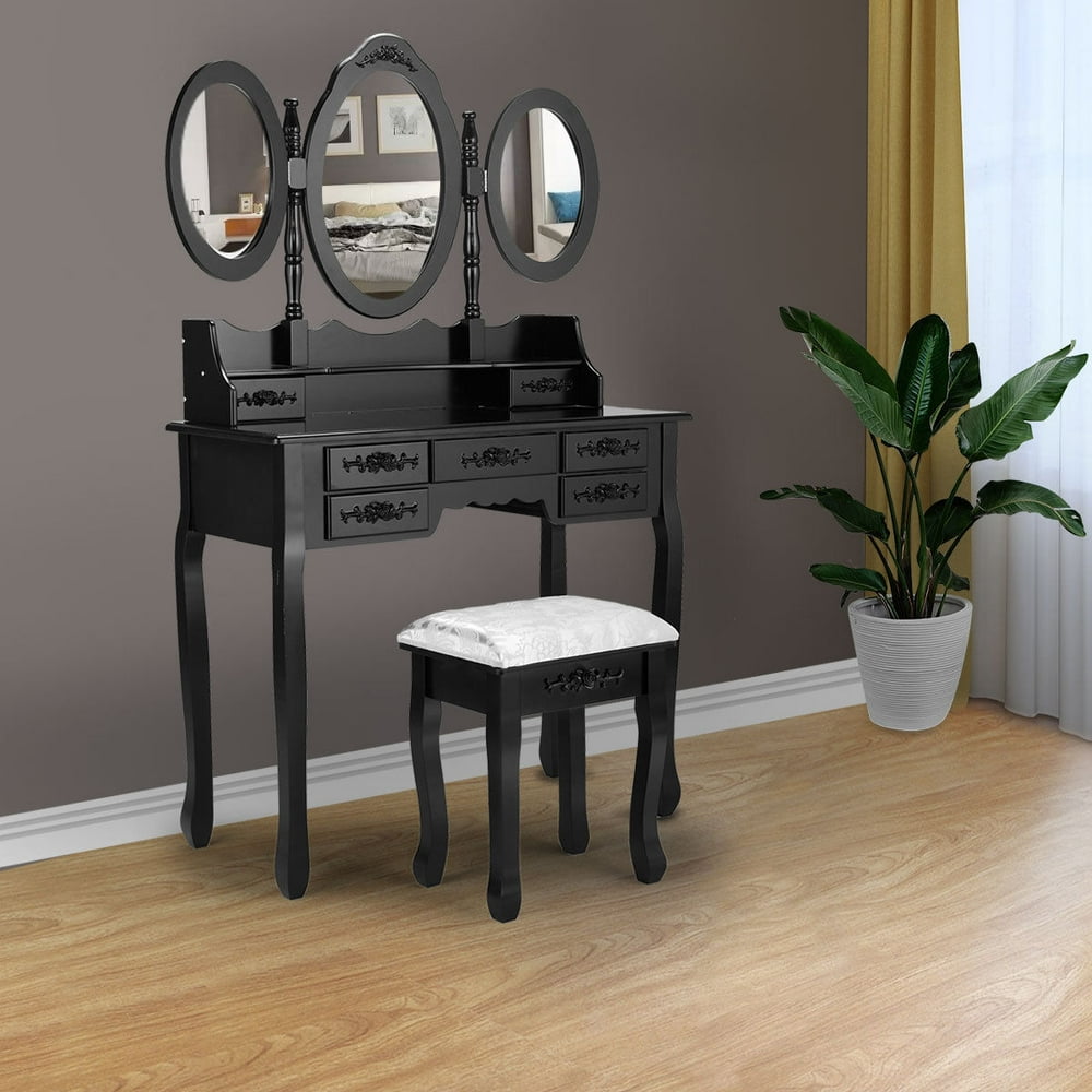 Topcobe Makeup Vanity Set with Drawers, Vanity Table with Stool, Makeup