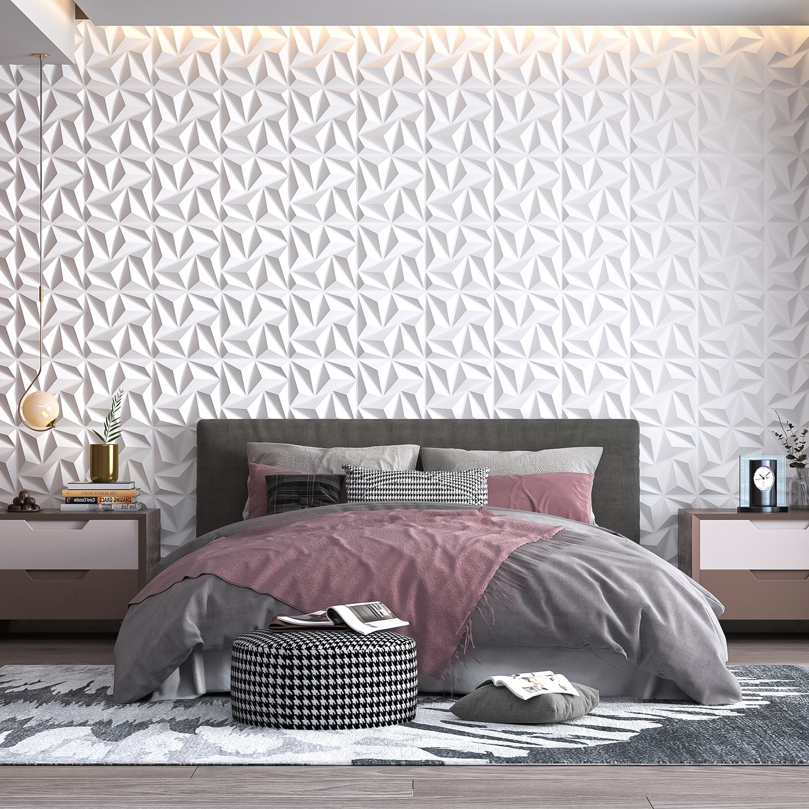 20PCS 11.8'' x 11.8'' PVC 3D Wall Panel Diamond for Interior Wall Décor in White, Wall Decor PVC Panel, 3D Textured Wall Panels