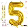 thumbnail image 1 of Number Balloon Sympuame, globo número 5 de lámina dorada de 40 pulgadas, 1 of 9