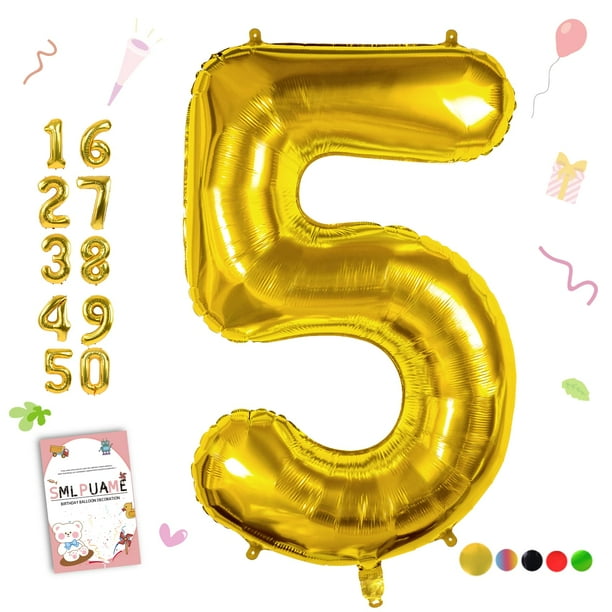 Number Balloon Sympuame, globo número 5 de lámina dorada de 40 pulgadas