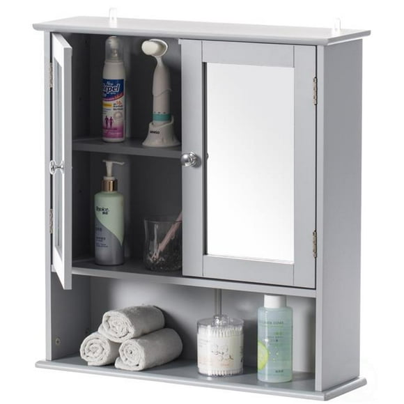 Basicwise QI004020.GY Armoire Murale Miroir 23 x 22 x 6 Po pour Salle de Bain et Meuble-Lavabo avec Tablettes Ajustables, Gris