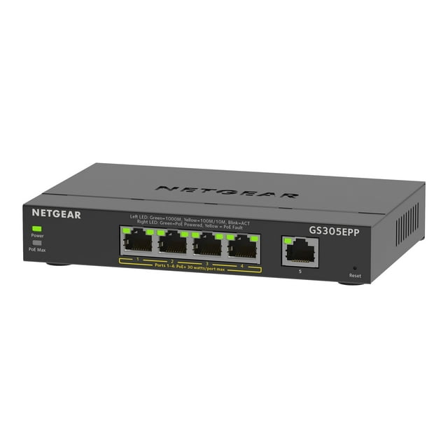 NETGEAR 5-Port Gigabit Ethernet High-Power PoE+ Smart Managed Plus Switch (GS305EPP)