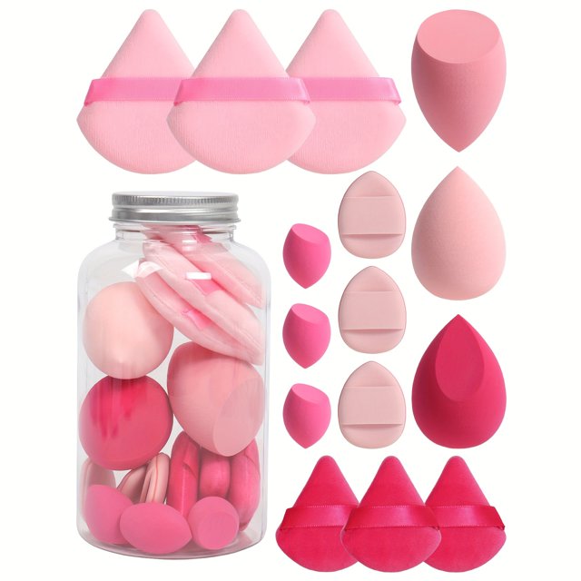 15-Piece Ultimate Makeup Brush Set - Pro Flawless Foundation Application Kit for Liquid, Powder, Cream - Suitable for All Skin Types, Includes Powder Puffs, Mini Puffs, Beauty Blenders, Mini Sponges,