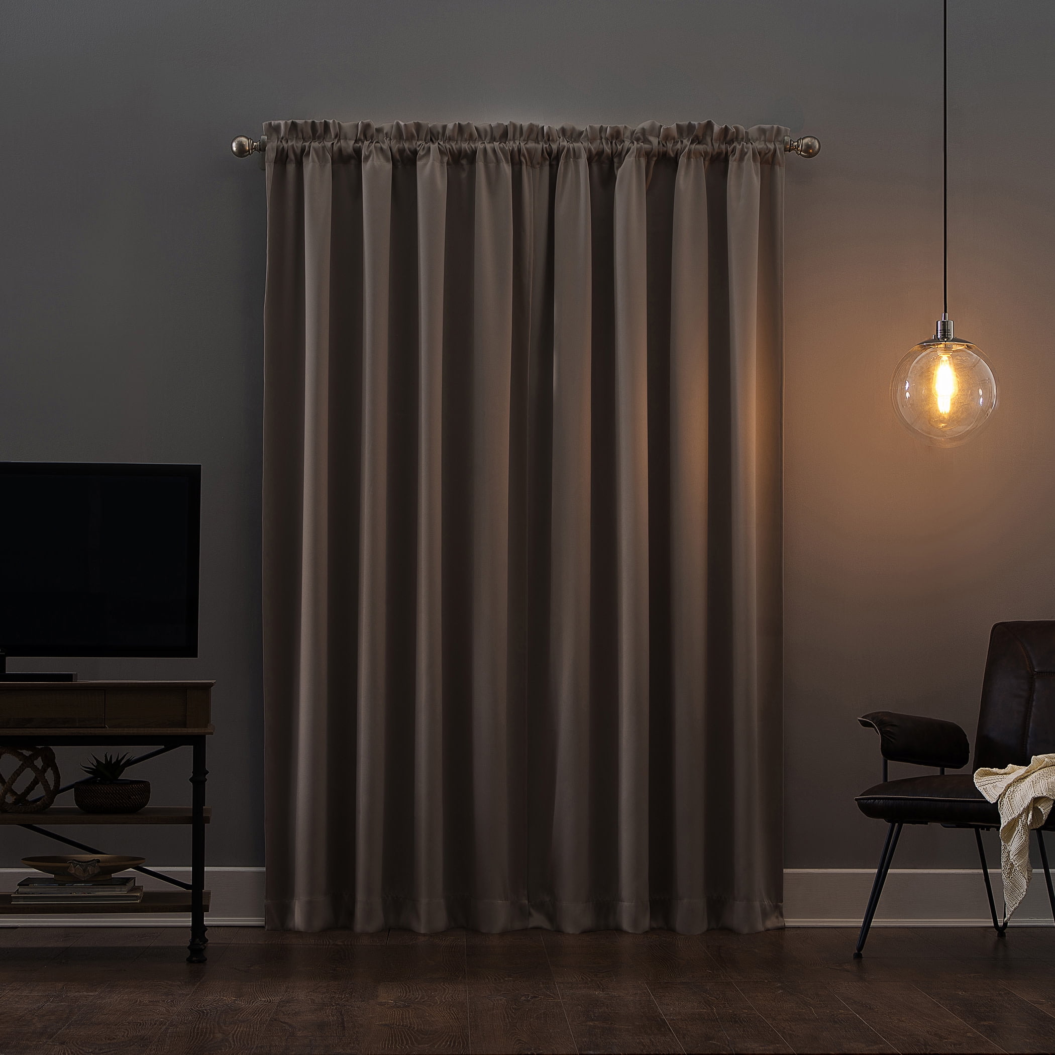 Sun Zero Malmo 1-Piece Theater Grade Extreme 100% Blackout Rod Pocket Curtain Panel, 52"X63", Stone