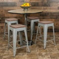 thumbnail image 2 of Flash Furniture Cierra 24" High Metal Counter-Height, Indoor Bar Stool with Wood Seat in Silver - Stackable Set of 4, 2 of 13