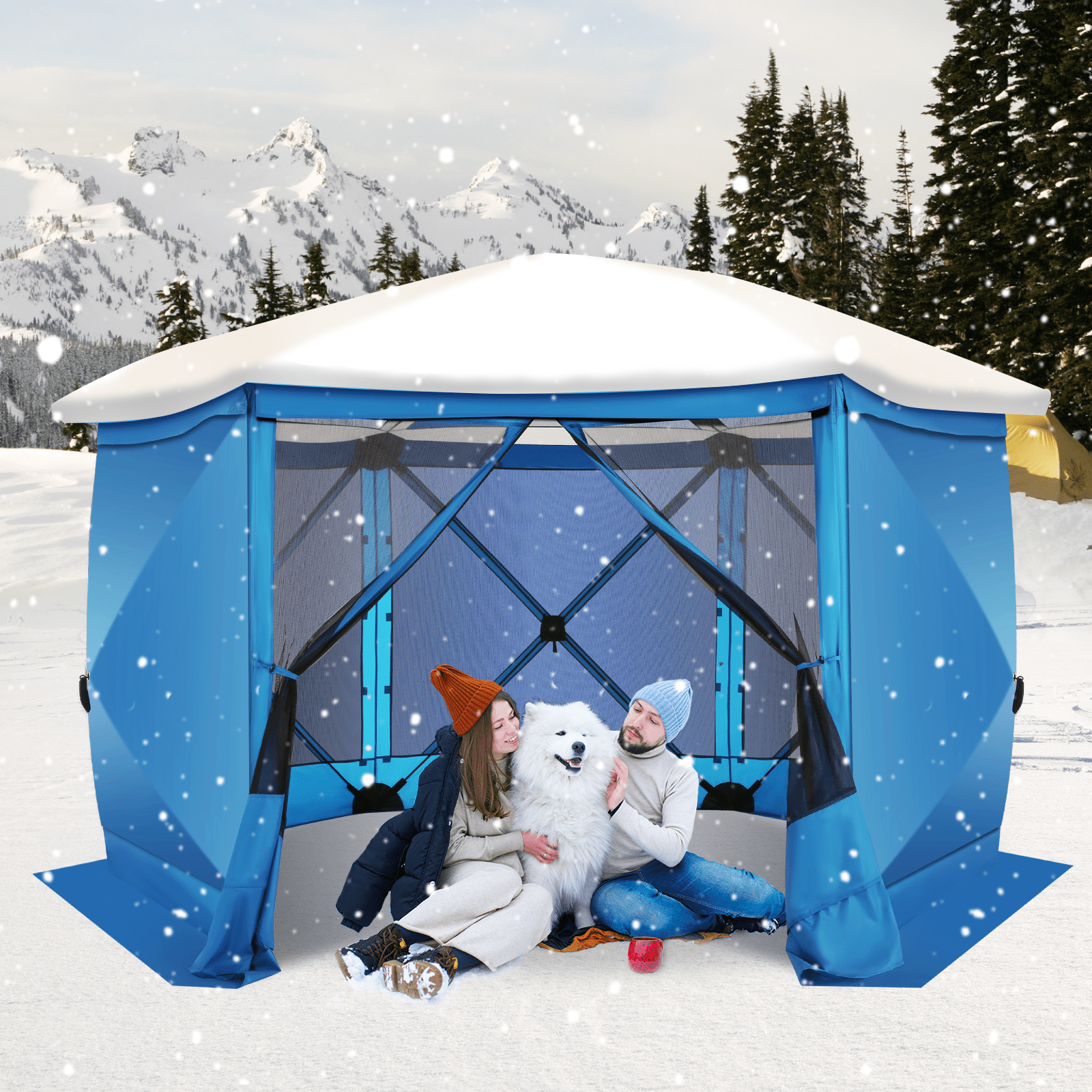 SANOPY 12'x12' Pop up Gazebo with Starry Sky Covered Gazebo 6-Sided Mosquito Netting and Sidewalls Pop up Screen Gazebo Tent Camping Gazebo Instant Shelter for Deck and Lawns, Blue