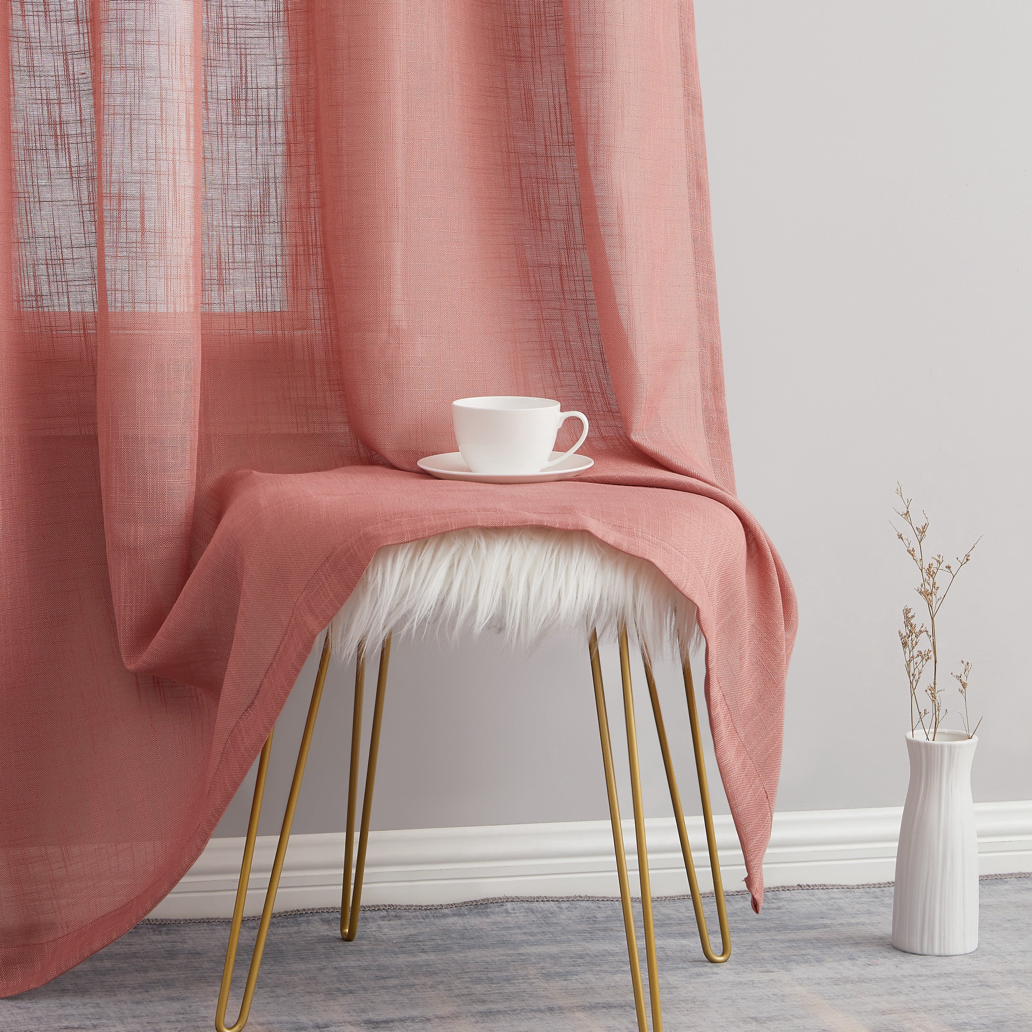 THD Serena Faux Linen Textured Semi Sheer Privacy Light Filtering Transparent Window Grommet Thick Curtains Drapery Panels for Bedroom & Living Room, 2 Panels