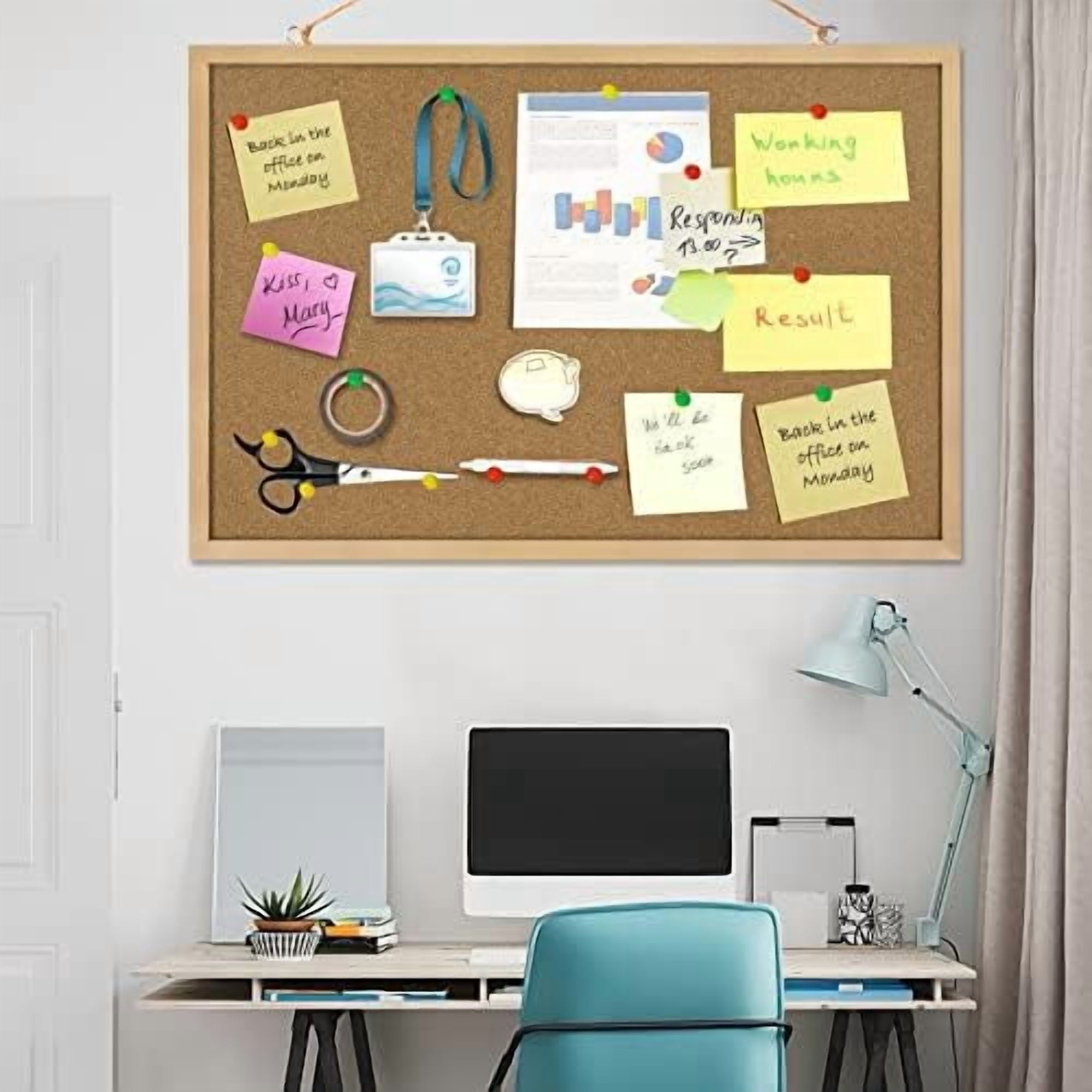 Cork Board Bulletin Board 23 x 15.7Inches with Rectangle Wooden Frame Hanging Pin for Walls Office Message Board or Vision Board Decoration