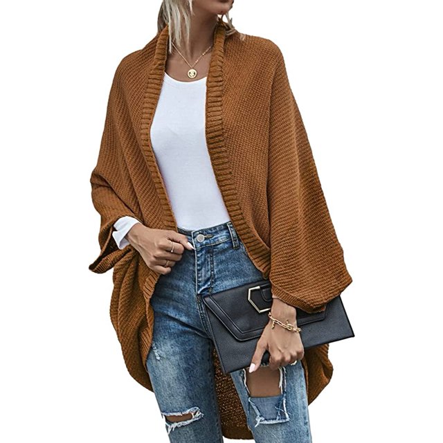 LinYooLi Women's Chunky Cardigan Fall Oversized Open Front Color Block Batwing Long Sleeve Knit Sweaters Cardigan Wrap