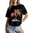 thumbnail image 5 of Women's T-Shirt Orange Summer Palm Trees Beach Short Sleeve Casual Tee Classic Crew Neck T Shirt for Women Black, S, 5 of 7