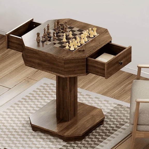 Soges Multifunctional Game Table Octagonal Chess Table with Drawers Wood Table with Chessboard(No chess pieces)