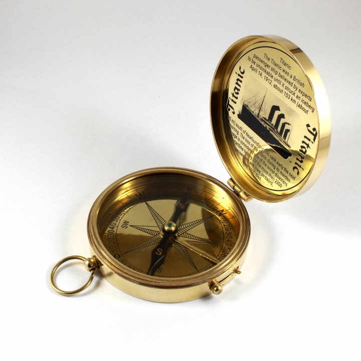 Polished Brass Nautical Compass with Leather Case Directional Camping Metal Alloy Tool