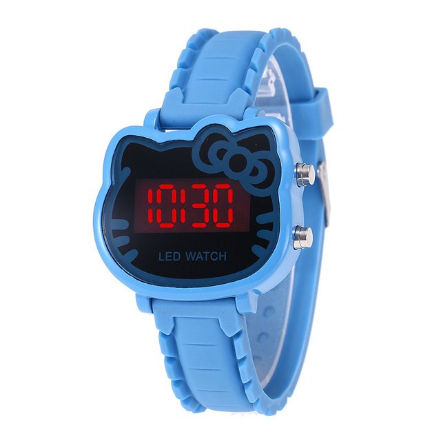 Reloj electrónico con luz LED y diseño de gato de dibujos animados, de silicona, para adolescentes, para mujeres y estudiantes