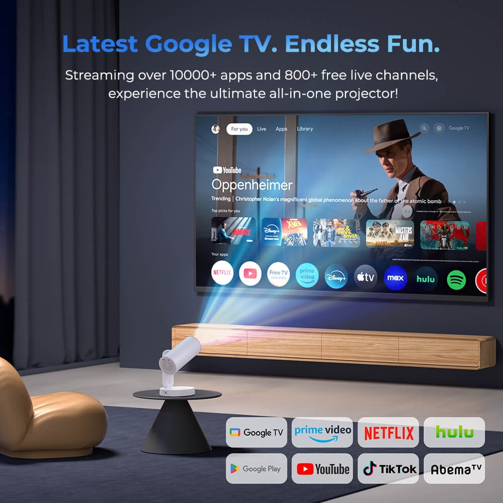 ETOE Starfish Plus Projector with Built-in Google TV, 140° Rotation & Automatic Screen Adjustment, Voice-Assisted Setup, Touch Night Light, Netflix/Google Certified for Home & Outdoor Use