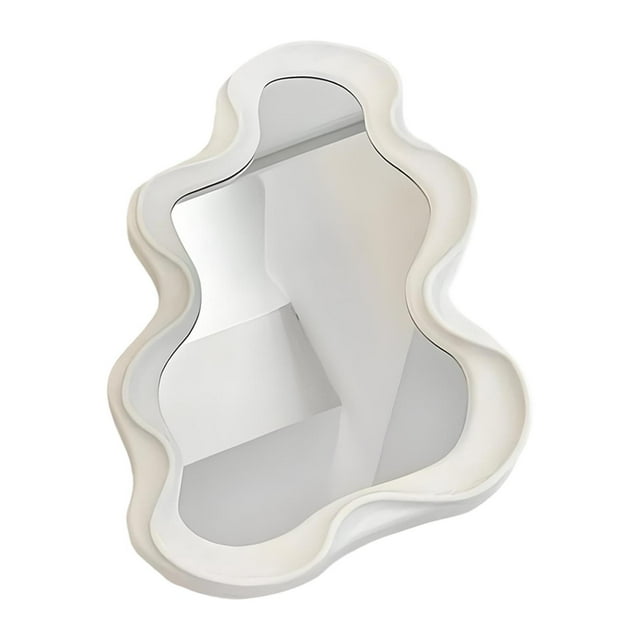 Espejo de mesa con borde irregular, decorativo para decoración del hogar, espejo de tocador artístico, montaje en pared para habitación de niñas, Blanco
