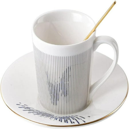 

QIBAXXYL Illusion Cups Anamorphic Cup and Saucer Moving Reflection Coffee Cup - 8 oz Mirror Reflection Cup and Saucer Set Unique Ceramic Coffee Mug