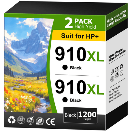910XL 910 Black Ink Cartridge Compatible for HP Ink 910 910XL Black (2 Pack)
