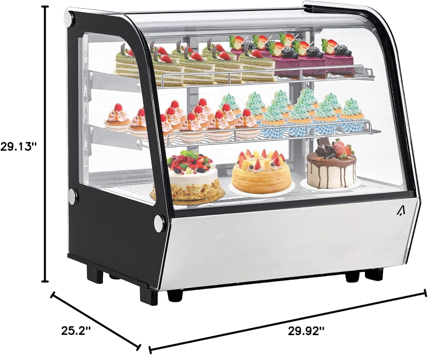 Countertop Display Refrigerator, 4.25 Cu.Ft(120L) Curved Glass Refrigerator Display Case, Commercial Countertop Display with Adjustable Shelves, Display Fridge for Pastry Cake, ETL Certified, Black