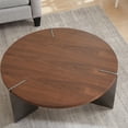 thumbnail image 3 of GZXS Modern Minimalist Round Coffee Table, 35.4-Inch Accent Center Table w/ Brown Wood Grain Top and Black Metal Legs, for Living Room, Home Office, 3 of 8