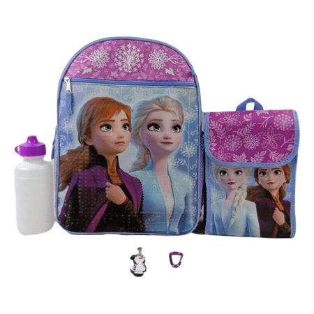 Disney Frozen 2 Elsa and Anna Girls' Backpack with Lunch Bag 5-Piece Set