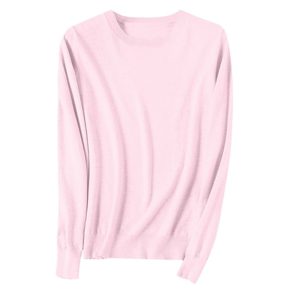 AJHSAKLt Pullover Sweaters for Women Light Long Sleeve Crew Neck Lightweight Soft Knitted Blouse Lightweight Sweaters for Women Pink
