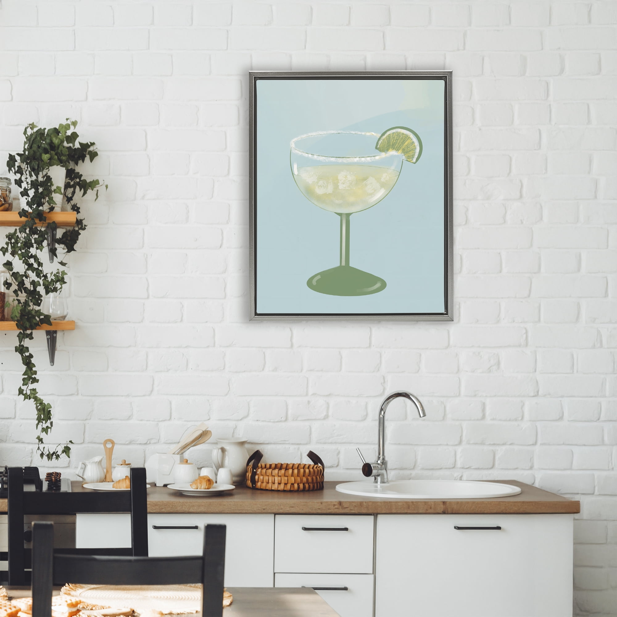 Stupell Industries Margarita Glass over Blue Gray Framed Floater Canvas Wall Art, design by Robin Maria