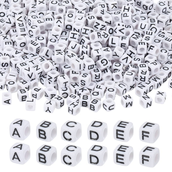 Uxcell Acrylic Letter Beads, 1500 Pcs 6mm Cube Alphabet Beads for Jewelry Bracelets Necklaces Key Chains Making DIY Crafts, White Bead Black Letter
