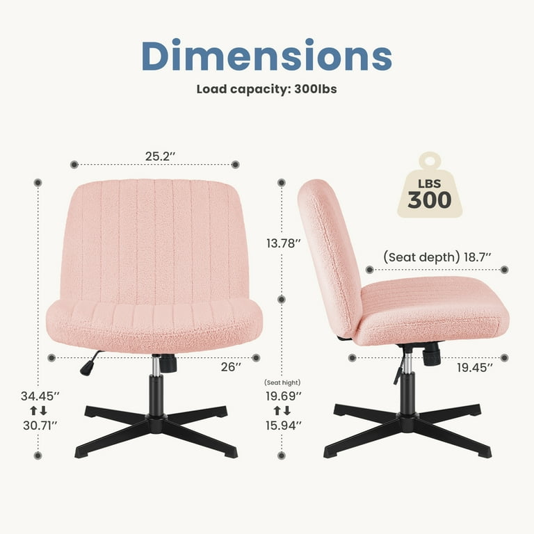 Office Chair Armless Criss Cross Legged Chair No Wheels Comfy Home Office Desk Chairs Adjustable Swivel Padded Fabric Vanity Task Computer Chair