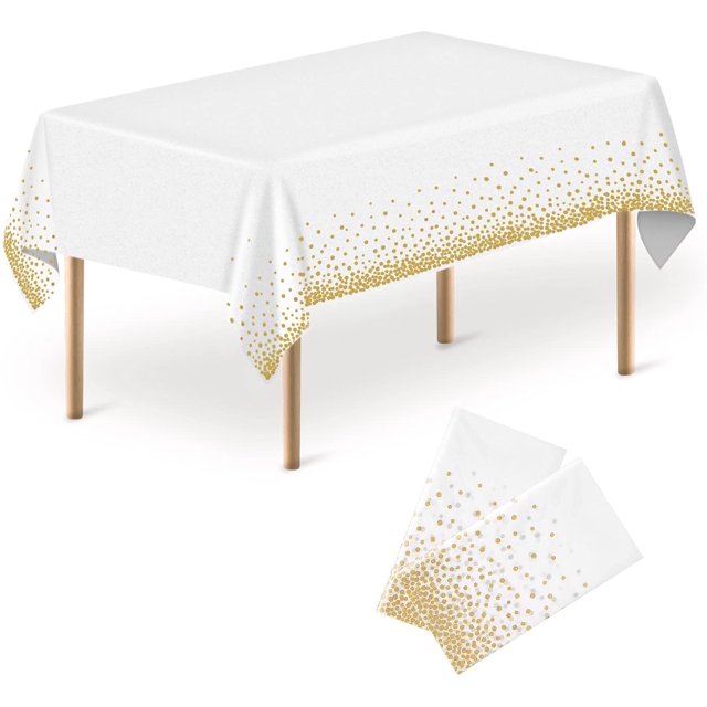 GHSDFBB Disposable Plastic Tablecloths, 2 Pack Party Rectangle Tablecloths, 54"x108" Gold Dot Confetti Rectangular Table Covers for Picnic Weddings Birthday Parties Thanksgiving Christmas
