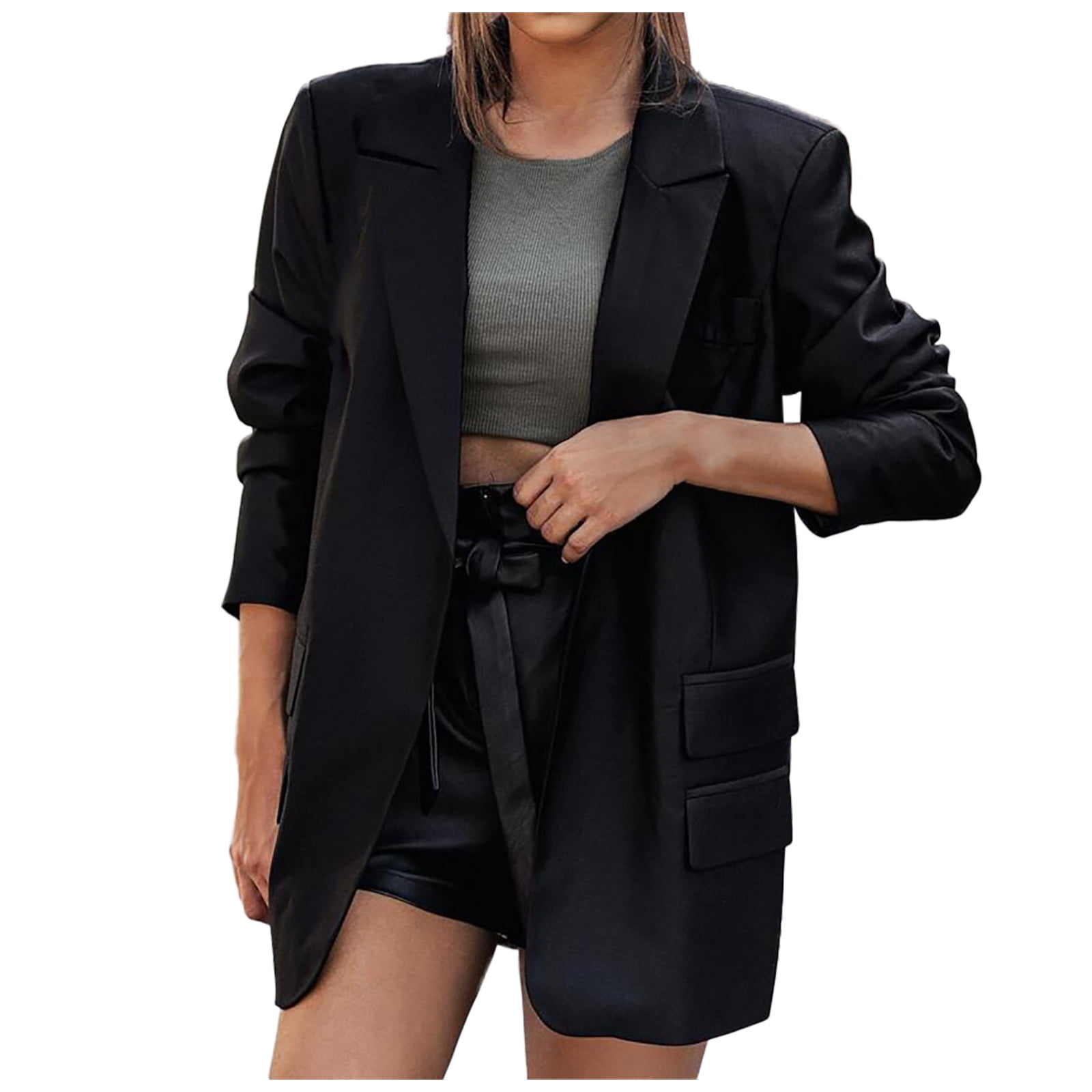 Olyvenn Women Casua Business Attire Printing Long Sleeve Cardigan Top  Jacket Coat Outwear Work Office Jacket Suit Business Hoodless Scuba Blazer  Black 4 