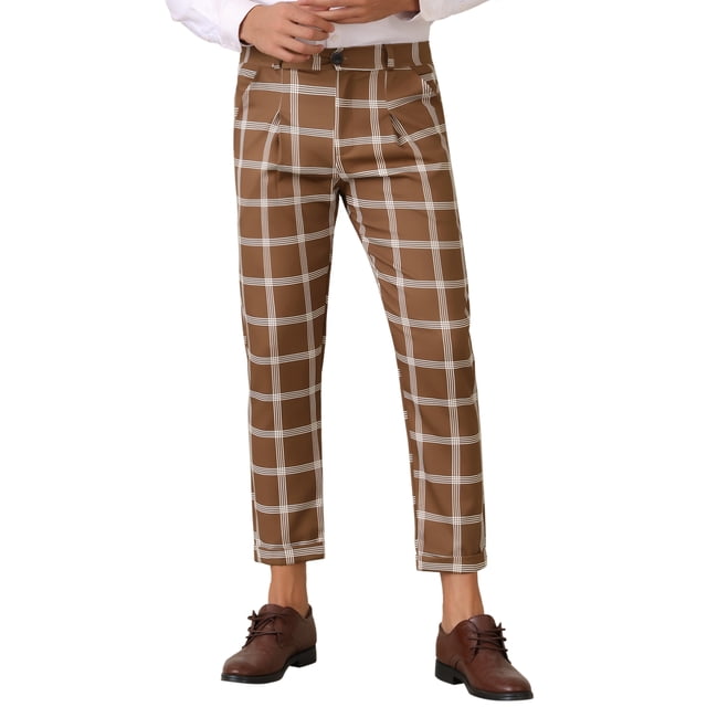 Pantalones de vestir de cuadros INSPIRE CHIC para hombres, longitud de tobillo recortada, 32, marrón claro