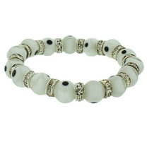 Fashion Alloy White CZ Beaded Stretch Cord Evil Eye Bracelet