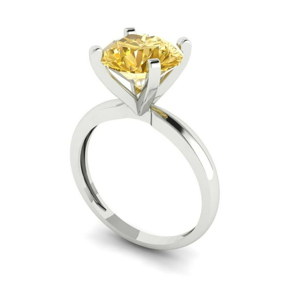 3ct round cut yellow natural citrine 18k white gold Bridal Wedding Engagement Promise Anniversary Ring for Women size 3.75