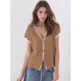 thumbnail image 6 of Women Summer Cable Knit Cardigan Sweater Tie Front V Neck Oversized Knitwear Khaki M, 6 of 8